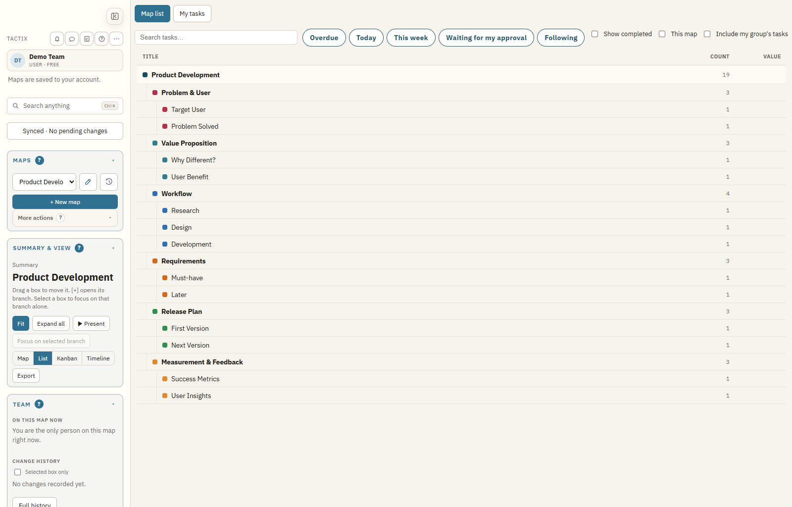TACTIX structured list view